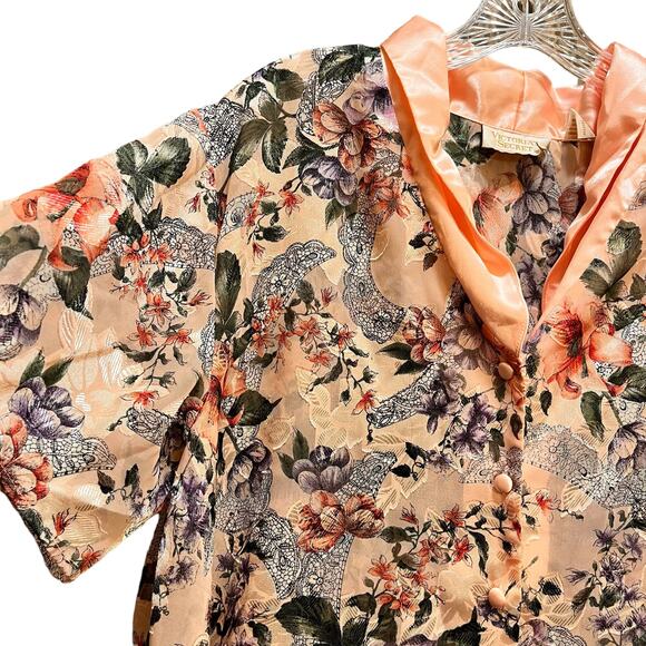 Vintage Victoria Secret Gold Label  Floral Pink Pajama Sleep Top - Picture 3 of 12